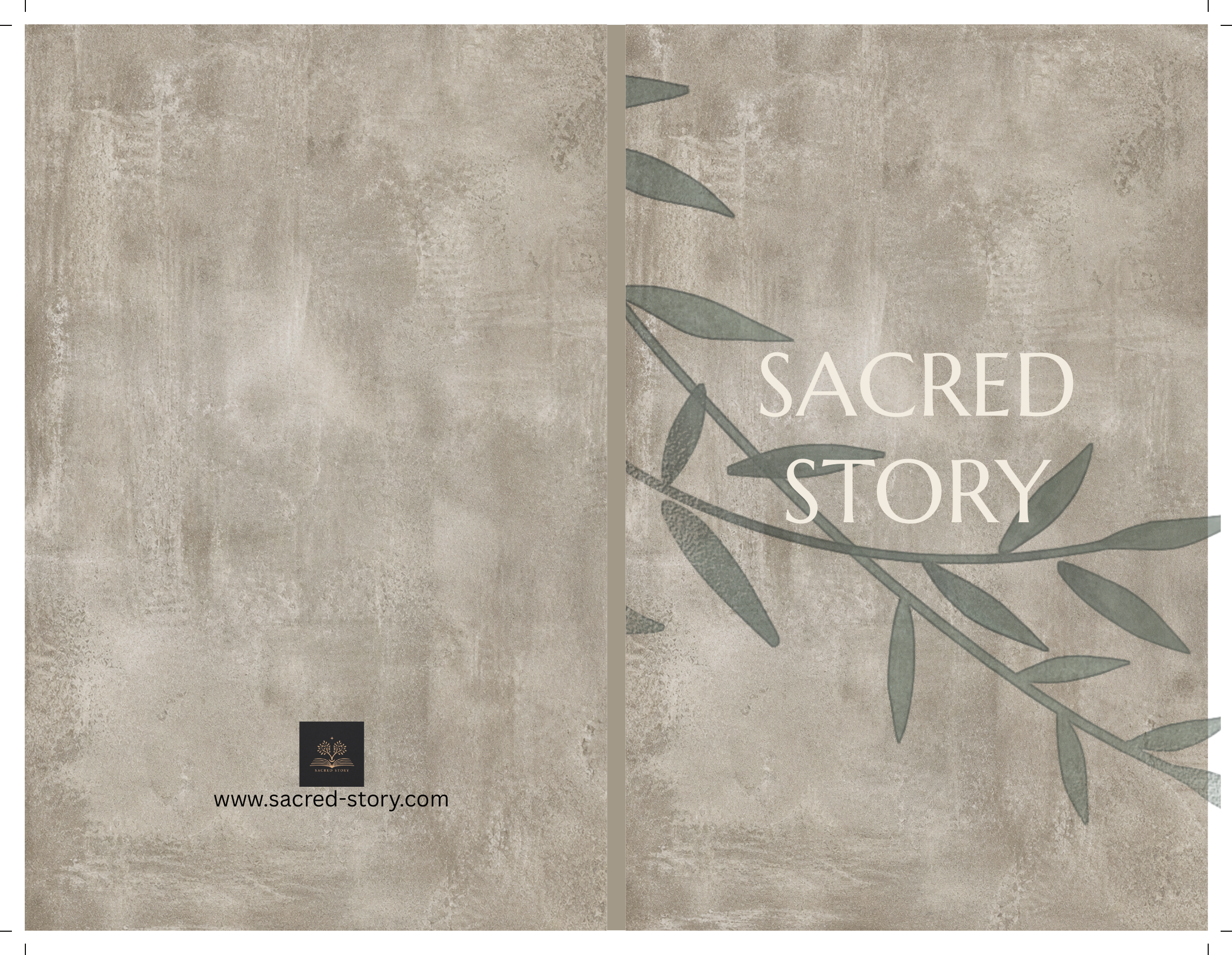Olive cover spread for the printed Sacred Story book.